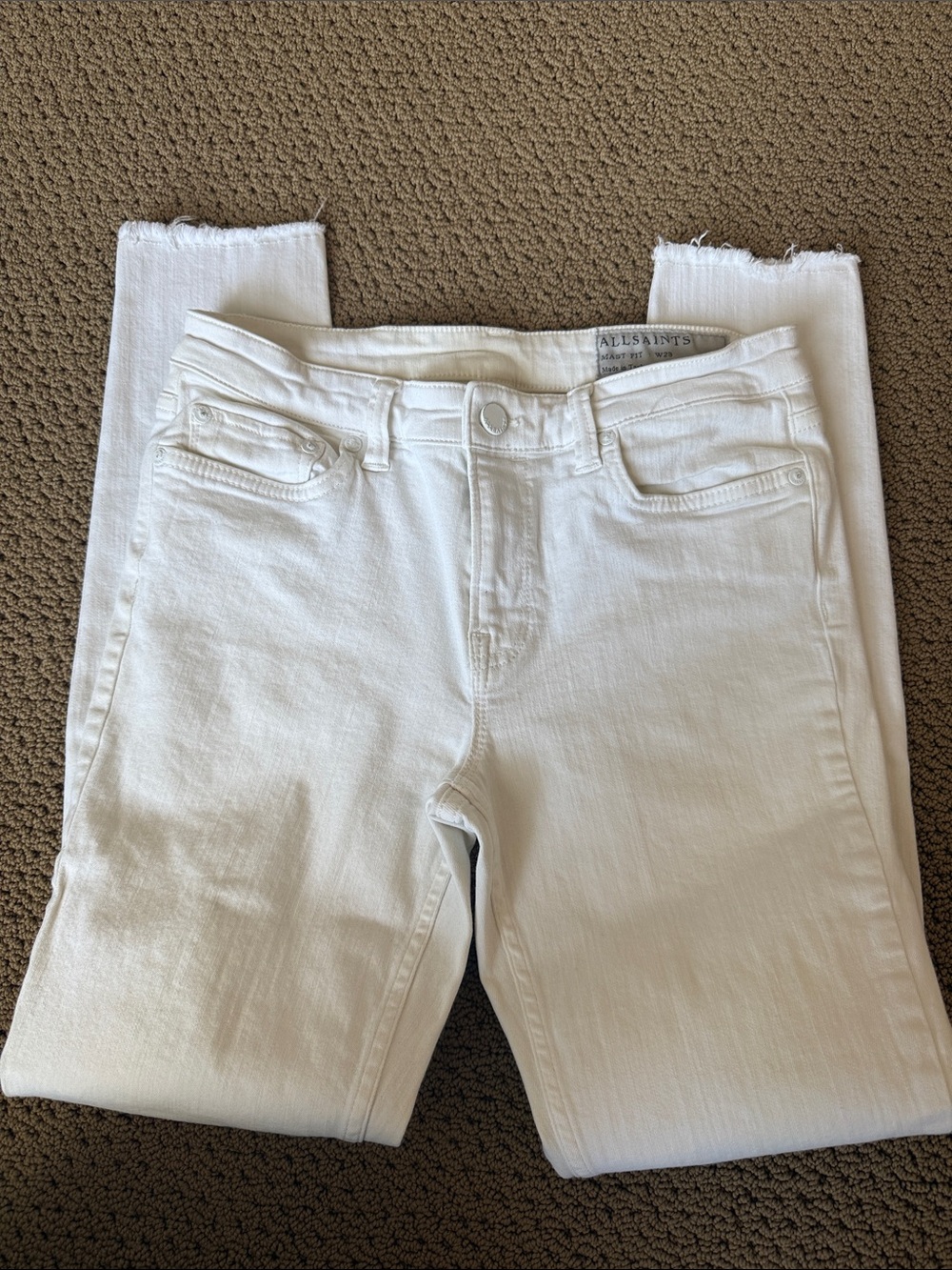 All Saints White Skinny Frayed Hem Jeans